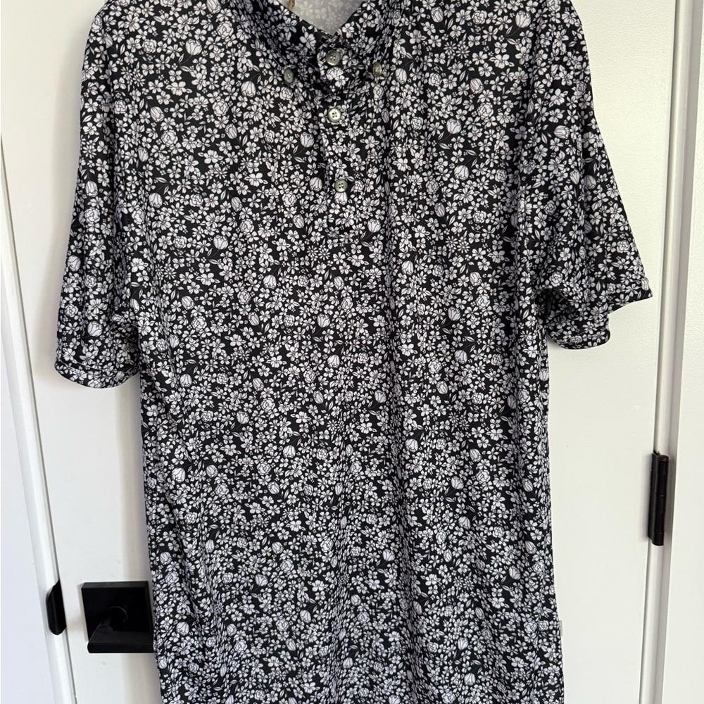 Men’s iliac Golf Polo Black and White Floral Print